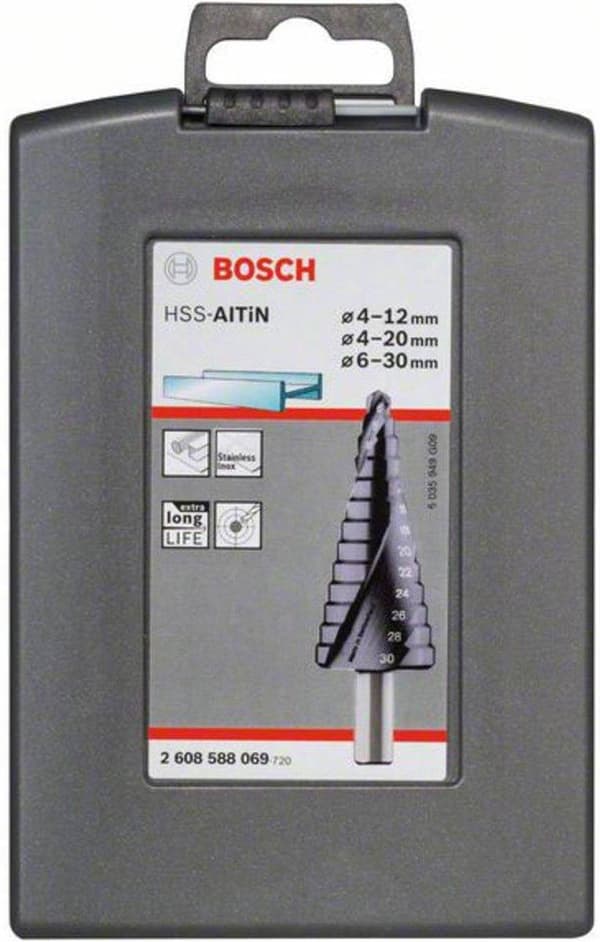 Bosch HSS porrassarja 3 osaa 4 - 12 mm, 4 - 20 mm, 6 - 30 mm TiAIN 2608588069 3 litteää vartta 1 kpl (2608588069)