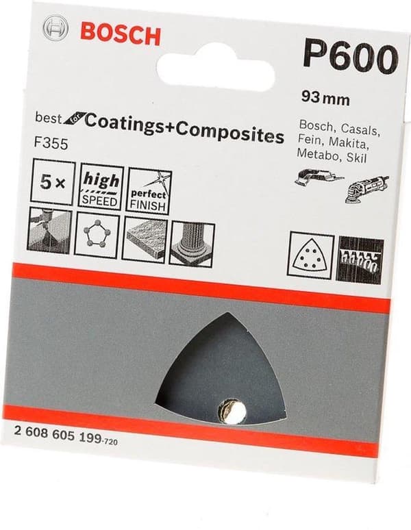 Bosch delta sandpapir med velcro, perforeret korn 600 bredde på tværs af hjørner 93 mm Best for Stone 2608605199 5 stk (2608605199)