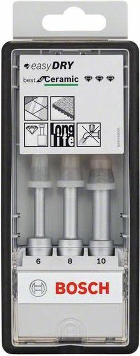 Bosch Best for Ceramic Easy Dry - Diamantboresæt - til fliser, keramik, gulvfliser, fint stentøj, bløde vægfliser - 3 stykker - 6 mm, 8 mm, 10 mm - 13