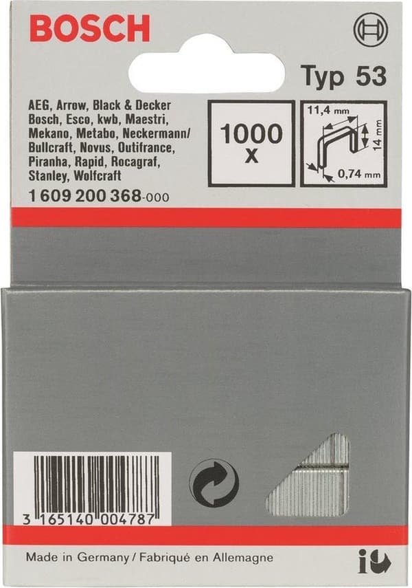 Bosch hieno lankapidike tyyppi 53, 11,4 x 0,74 x 14 mm, 1000 kpl 1000 kpl 1609200368 (1609200368)