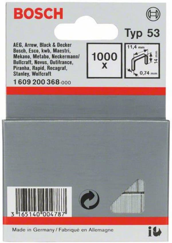 Bosch hieno lankapidike tyyppi 53, 11,4 x 0,74 x 14 mm, 1000 kpl 1000 kpl 1609200368 (1609200368)