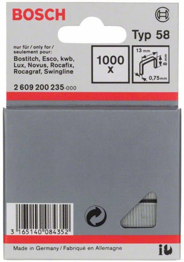 Bosch hieno lankapidike tyyppi 58, 13 x 0,75 x 8 mm, 1000 kpl 1000 kpl 2609200235 (2609200235)