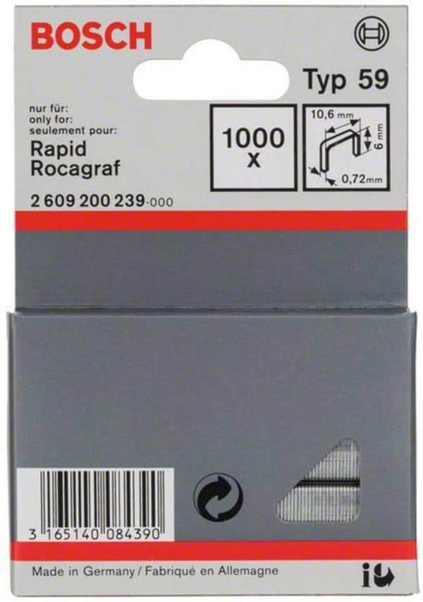 Bosch fintrådsklemme type 59, 10,6 x 0,72 x 6 mm, 1000 styk 1000 styk 2609200239 (2609200239)