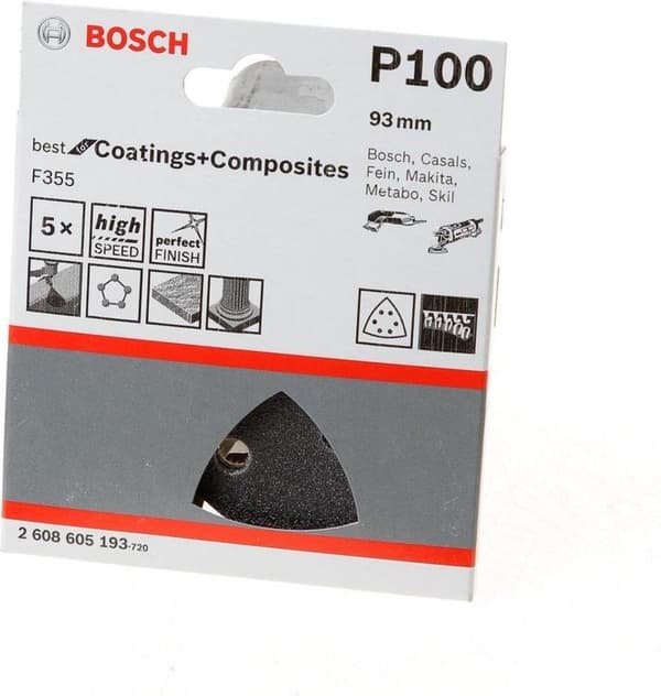 Bosch delta sandpapir med velcro, perforeret korn 100 bredde på tværs af hjørner 93 mm Best for Stone 2608605193 5 stk (2608605193)