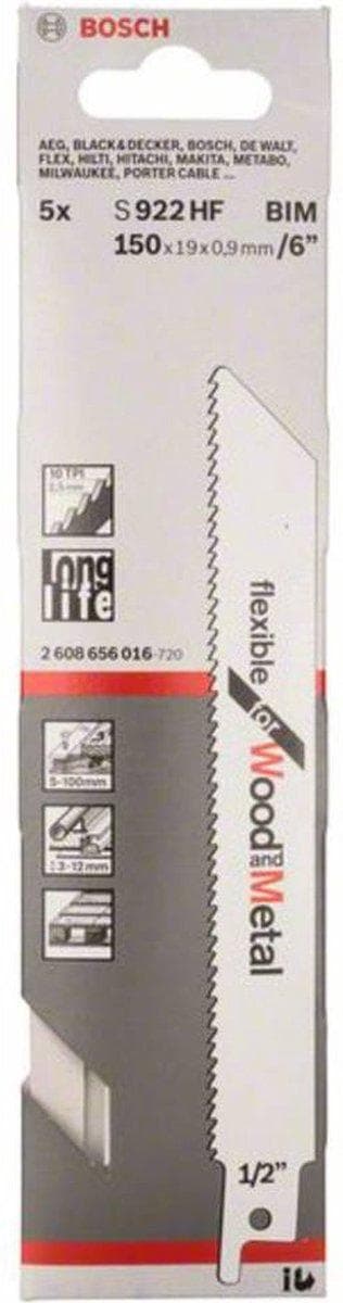 Bosch fleksibel til Wood+Metal S 922 DF - savklinge - 5 stk - 12,7 mm - længde: 150 mm - bredde: 19 mm