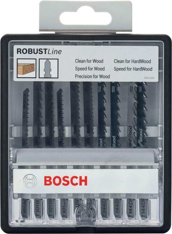 Bosch Robust Line Wood Expert - sahanteräsarja palapelille - puulle, kovapuulle - 10 kpl - T-varsi