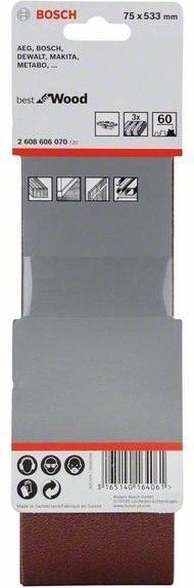 Bosch Best for Wood - slipband - för trä - 3 stycken - kornstorlek: 60 - 75 mm x 533 mm