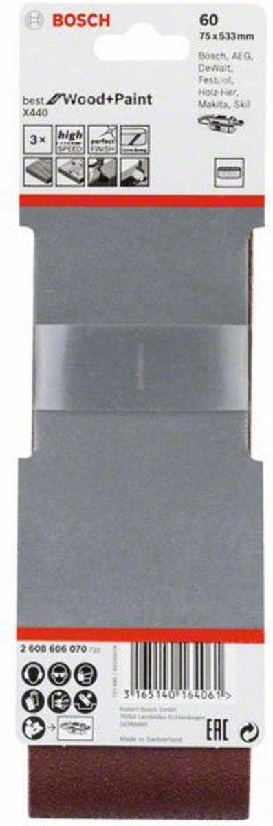 Bosch Best for Wood - slipband - för trä - 3 stycken - kornstorlek: 60 - 75 mm x 533 mm