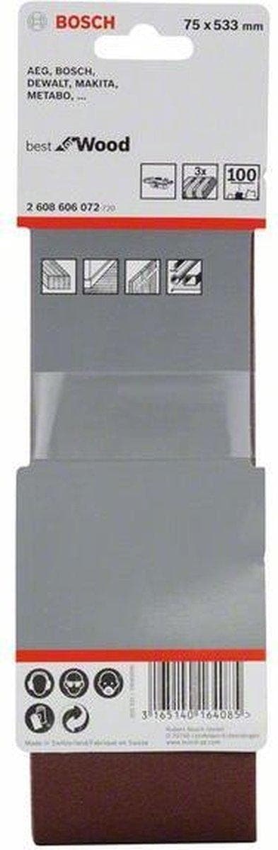 Bosch Best for Wood - slibebånd - til træ - 3 stk - korn: 100 - 75 mm x 533 mm