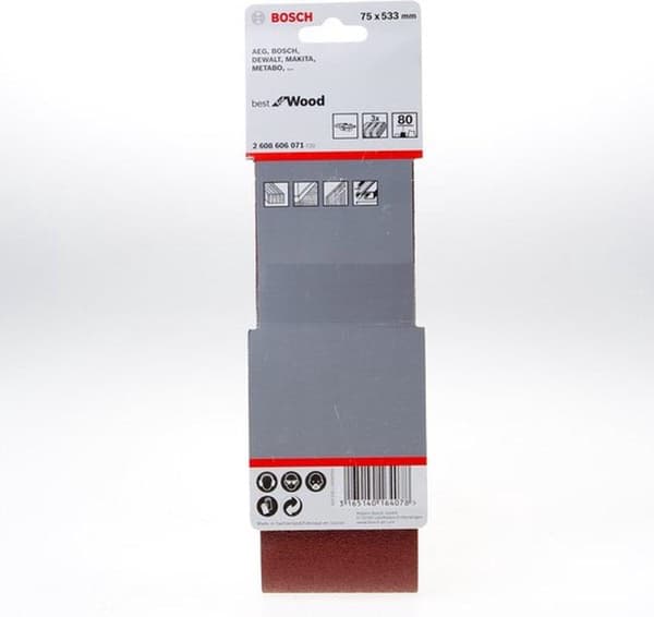 Bosch Best for Wood - slipband - för trä - 3 stycken - kornstorlek: 80 - 75 mm x 533 mm