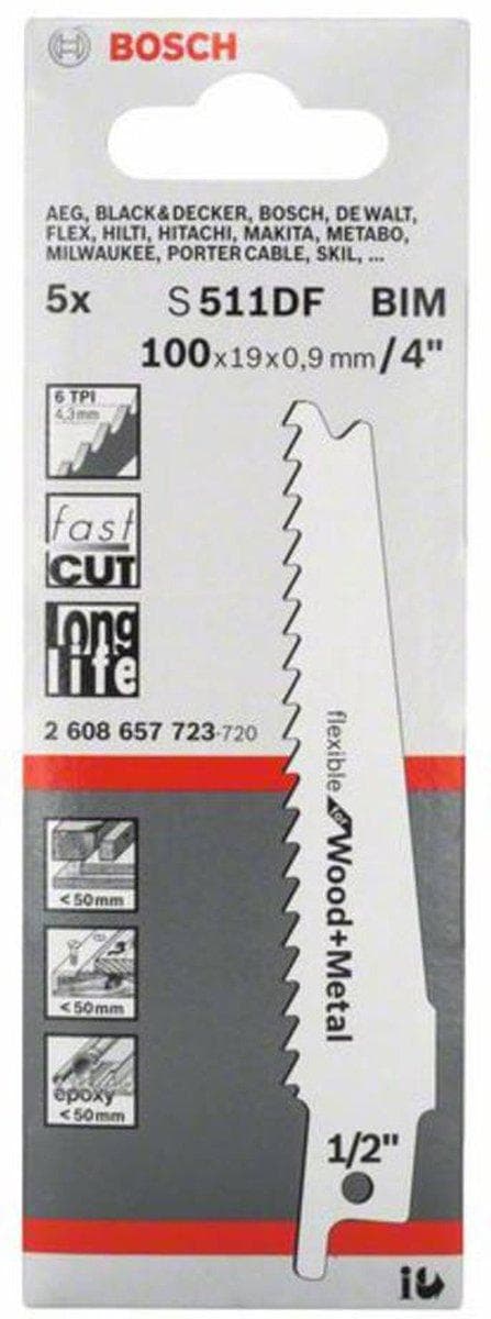 Bosch fleksibel til Wood+Metal S 511 DF - savklinge - 5 stk - længde: 100 mm - bredde: 19 mm