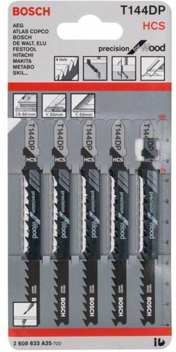 Bosch T 144 DP - savklingesæt - til træ, spånplader, krydsfiner - 5 stk - længde: 100 mm