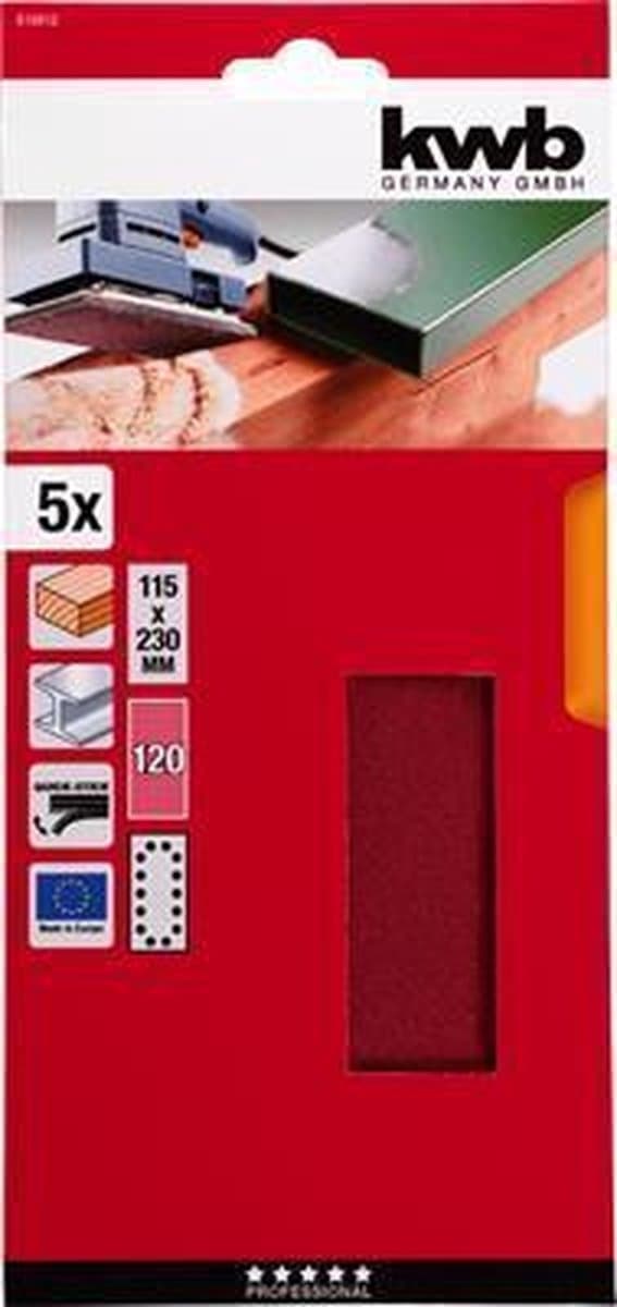 KWB slibebånd 115 x 230 mm - Korn 120 - 818912 - 5 stk.