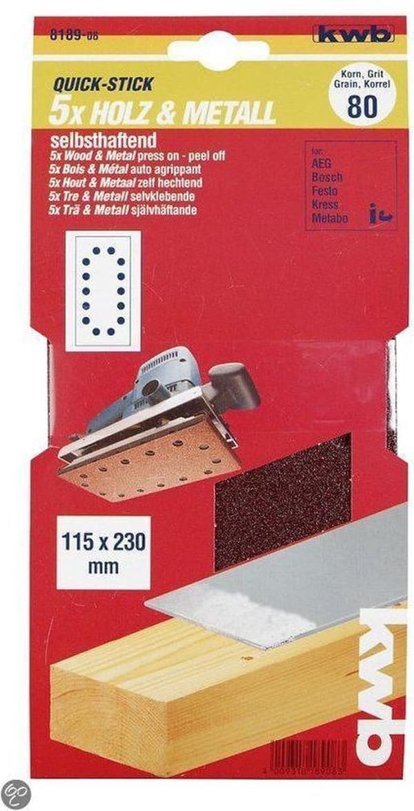 KWB slibebånd 115 x 230 mm - Korn 180 - 818918 - 5 stk.
