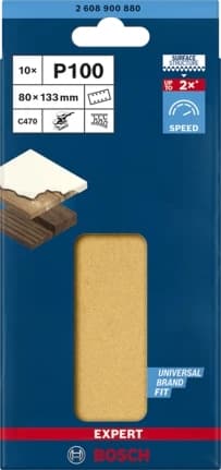 Bosch Tilbehør EXPERT C470 2608900880 orbitalsandpapir perforeret kornnummer 100 (L x B) 133 mm x 80 mm 10 stk.