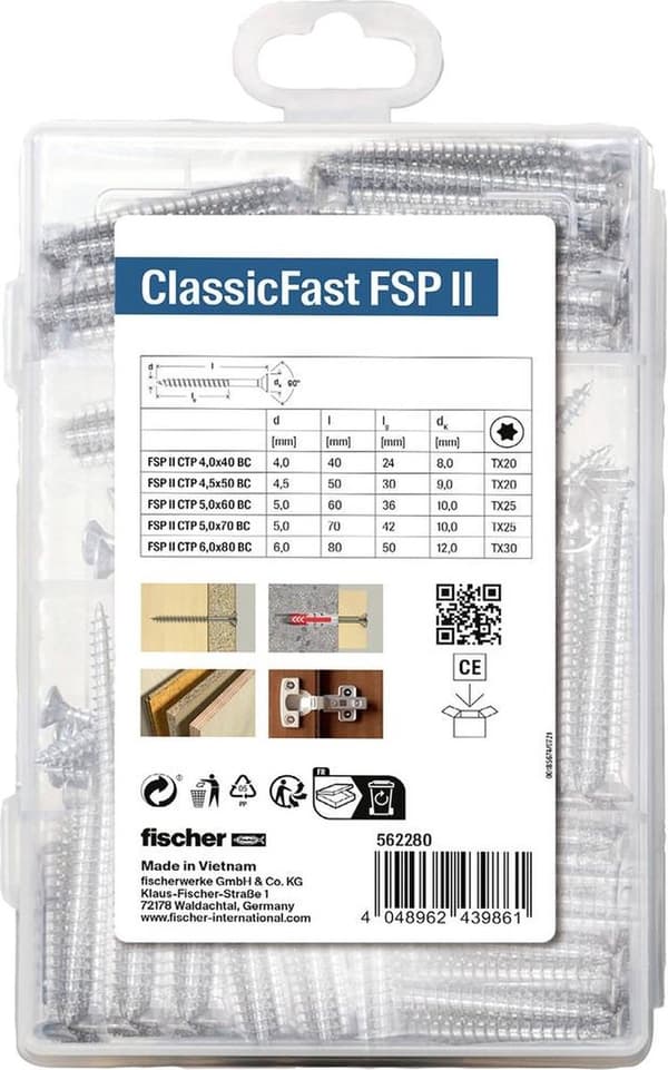 Fischer ClassicFast SK TG TX 4.0-6.0 562280 Træskruer 110 stk.
