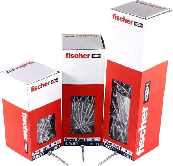 Fischer 670365 spånpladeskrue Power-Fast II 5,0 x 100 TX20 - forsænket hoved - delgevind - blå zinkbelagt (200 stk)