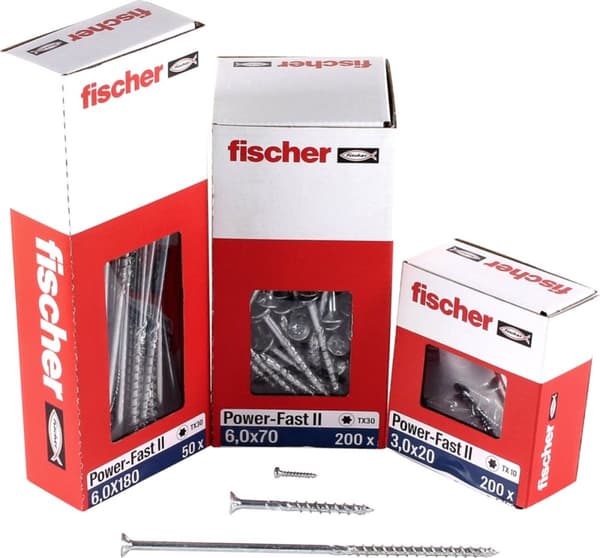 Fischer 670464 spånpladeskrue Power-Fast II 6,0 x 160 TX30 - undersænket hoved - delgevind - blå zinkbelagt (100 stk)