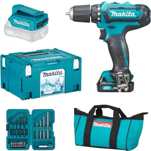 Makita DF333DSAX6 - 12V akkuporakone + akku + kylmälaatikko + teräsarja + laturi + akkulaturi + laukku