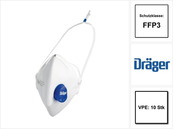 Bærestøvmasker - æske med 10 stykker - X-Plore 1730 - FFP3+Ventil - Justerbar - Udåndingsventil