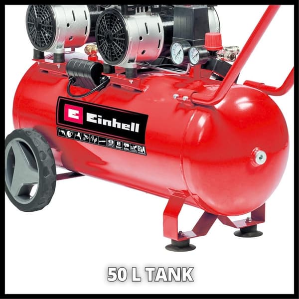 Einhell Kompressor TE-AC 50 Silent (kompressor - 1.500 W - maks. 8 bar - oliefri/service - 50 l tank - aftapningsskrue - sikkerhedsventil)