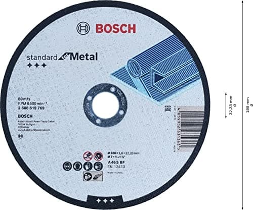 Bosch Professional 1x Standard för metall rak kapskiva (för plåt, stål, Ø 180 x 1,6 x 22,23 mm, vinkelsliptillbehör)