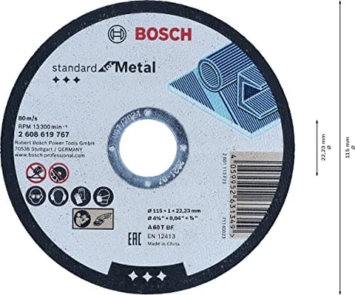 Bosch-tilbehør Bosch Professional 1x Standard til metal lige skæreskæreskive (til metalplader, stål, Ø 115 x 1 x 22,23 mm, tilbehør til vinkelsliber)