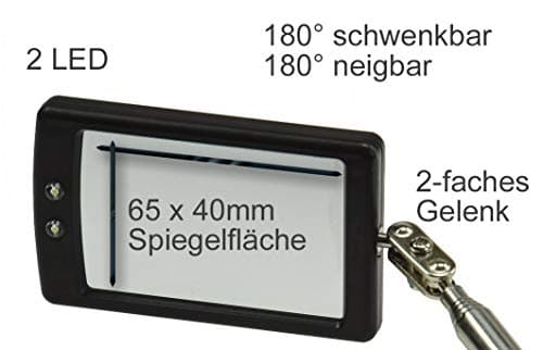 ChiliTec teleskopspegel LED-belysning. Längd 28-88 cm Spegel 65x40 mm (22103)