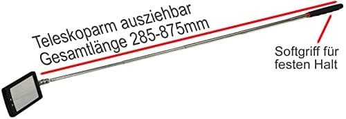 ChiliTec teleskopspegel LED-belysning. Längd 28-88 cm Spegel 65x40 mm (22103)