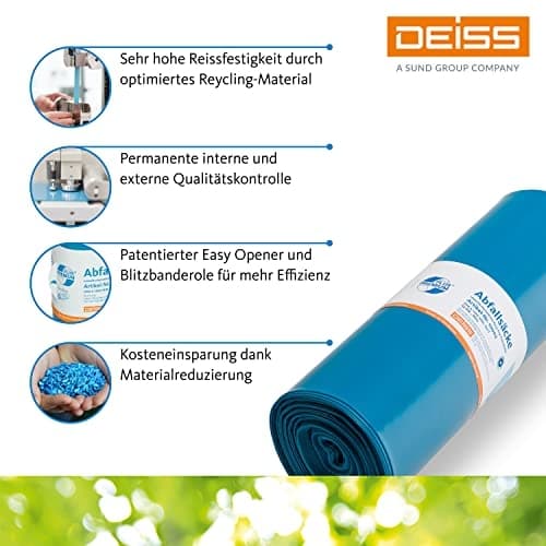 Deiss 10002 premium affaldsposer lavet af genbrugt LDPE 120 l blå 150 stk.