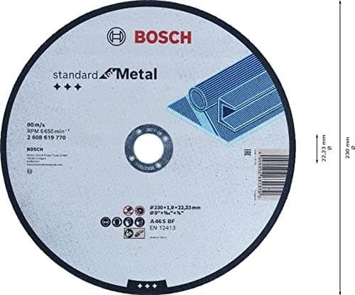 Bosch Professional 1x Standard för metall rak kapskiva (för plåt, stål, Ø 230 x 1,9 x 22,23 mm, vinkelsliptillbehör)