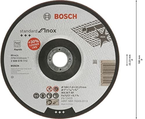 Bosch Professional 1x Standard för Inox kapskiva (för rostfritt stål, Ø 180 x 1,6 x 22,23 mm, offset, vinkelsliptillbehör)