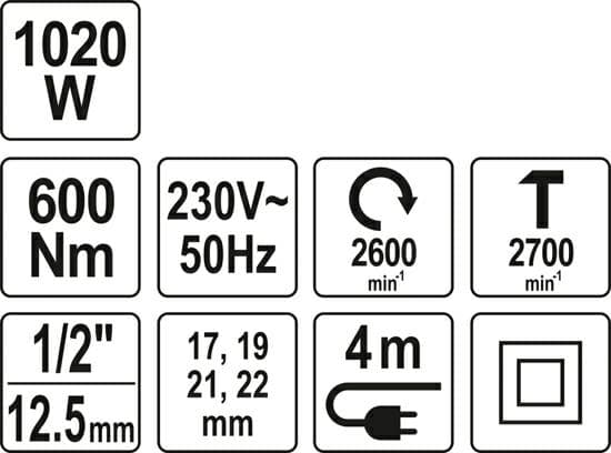 YATO ELEKTRISK SLAGSNØGLE 1020W 1/2" 600Nm