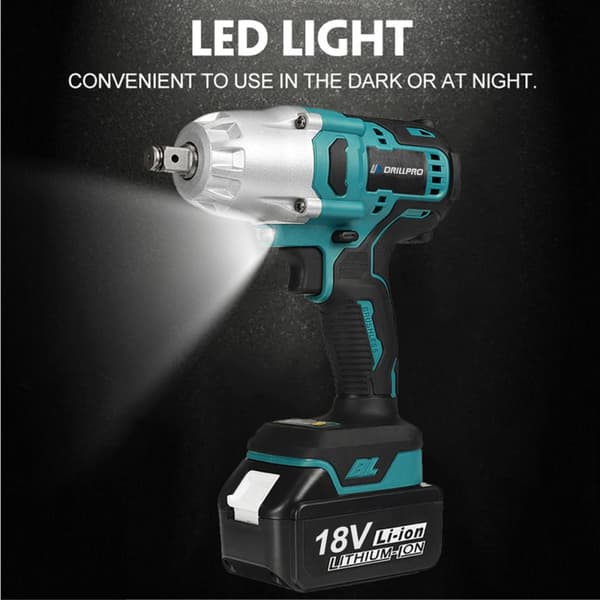 Borstlös elektrisk drivenhet 0-6200 RPM 600N.M Moment 18V Wlectric skiftnyckel med LED-arbetsljus, typ: 1 batteri