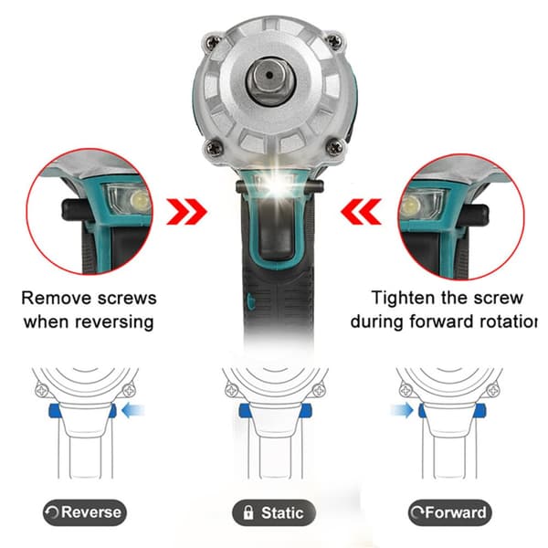 Borstlös elektrisk drivenhet 0-6200 RPM 600N.M Moment 18V Wlectric skiftnyckel med LED-arbetsljus, typ: 1 batteri