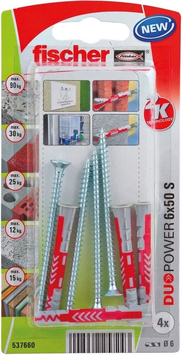 Fischer plugg Duopower med skruv 6x50mm (per 4 st)