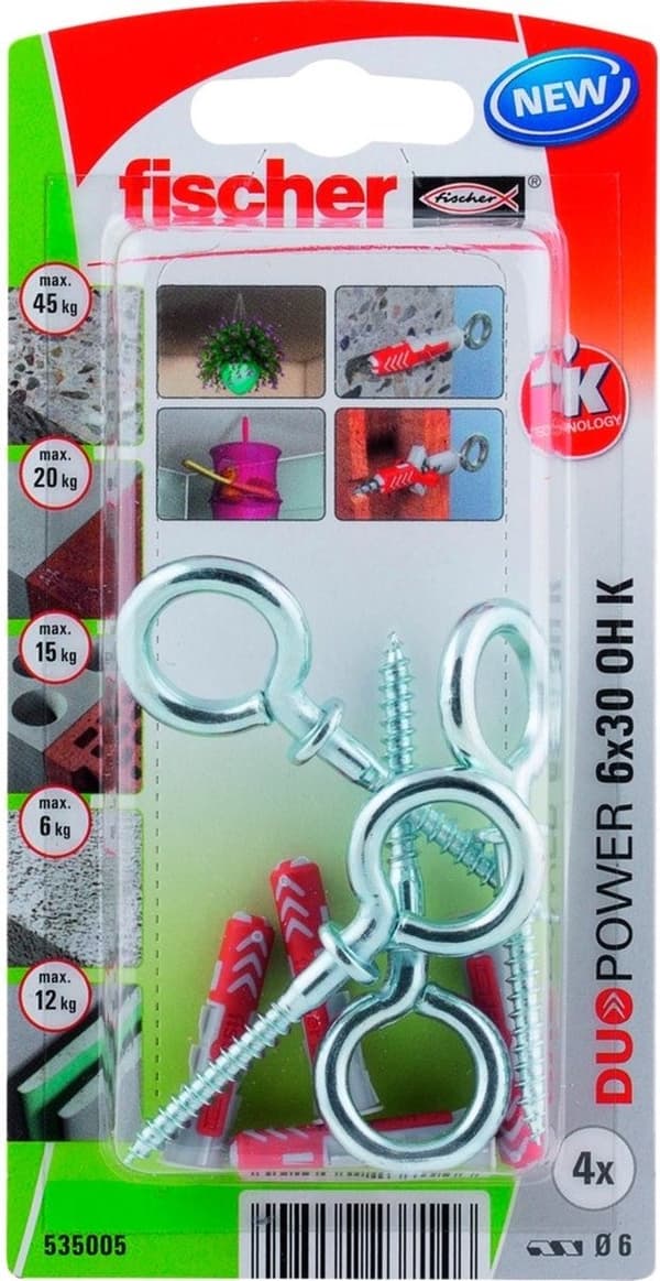 Fischer plugg Duopower med ögonkrok 6x30mm (per 4 st)