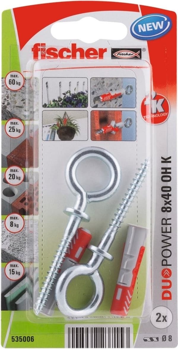 Fischer stik Duopower med øjenkrog 8x40mm (pr. 2 stk.)