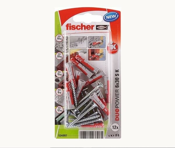 Vægstik i skruer Fischer duopower vægstik i skruer 12 stk (6 x 30 mm)