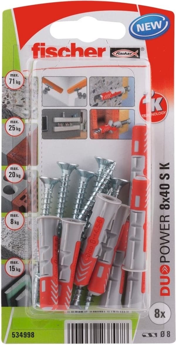 Stik og skruer Fischer Duopower 534998 8 x 40 mm 8 Dele