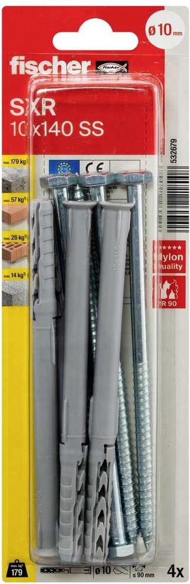 Fischer SXR 10 x 140 SS K NV Byggestik 140 mm 532679 1 sæt(er)