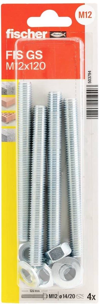 Fischer FIS GS M12 x 120 K NV Skrueanker 120 mm 14 mm 503794 1 sæt(er)