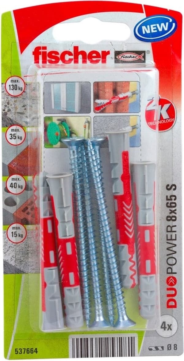 Fischer stik Duopower med skrue 8x65mm (pr. 4 stk.)
