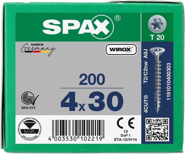 Spax spånpladeskrue Forzinket Torx 4,0 x 30 (200)