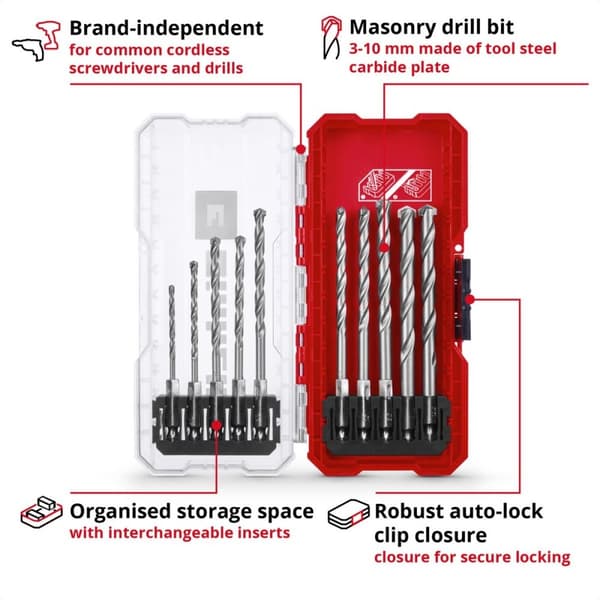 Einhell 108743 Værktøj Stål Sten spiralbor sæt 10 stykker 3 mm, 4 mm, 5 mm, 6 mm, 7 mm, 8 mm, 9