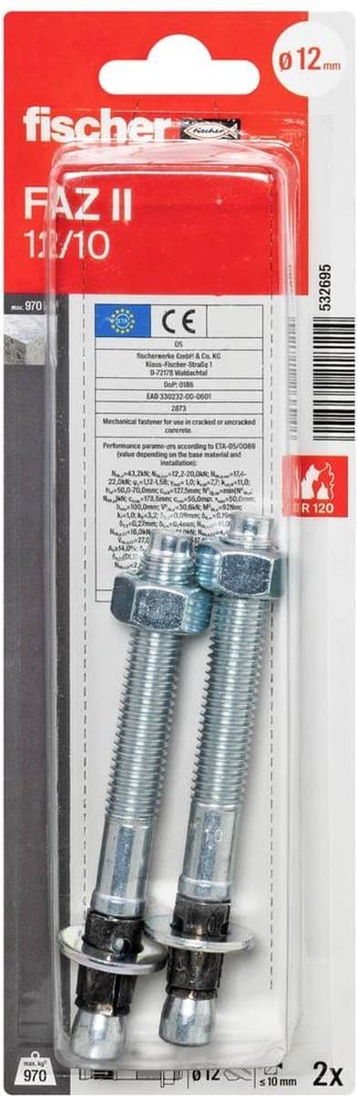 Fischer FAZ II 12/10 K NV Bolteanker 532695 1 sæt(er)