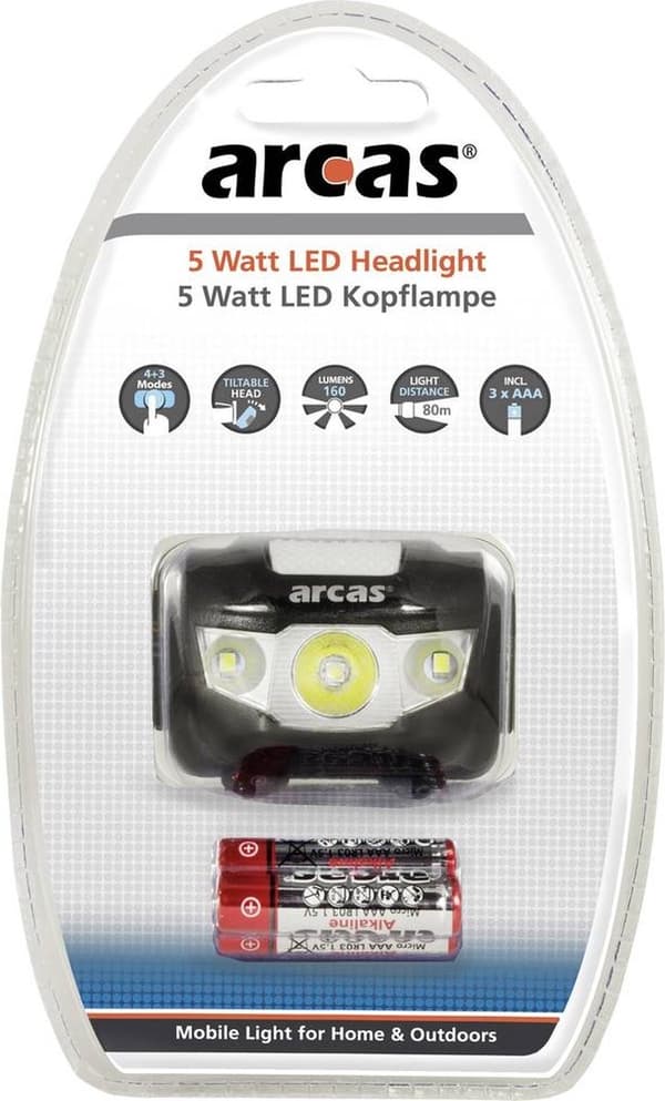 Arcas 307 10010 Lanterne på pandebånd Sort LED