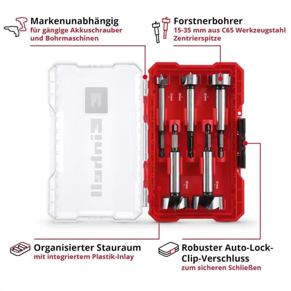 Einhell 706003 Forstner boresæt 15 mm, 20 mm, 25 mm, 30 mm, 35 mm 1 sæt