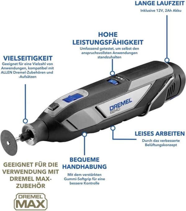 Dremel 8240-5 multiværktøj - Inkluderer 12 V (2,0 Ah) Li-Ion batteri, 5 tilbehør og oplader
