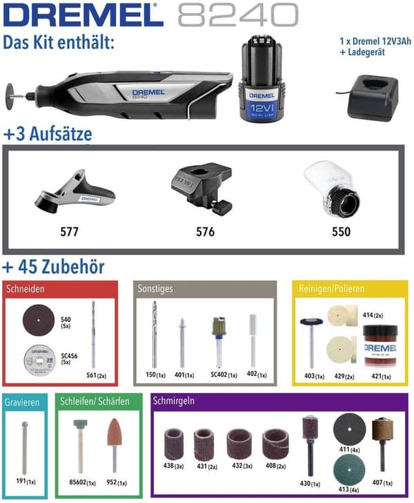 Dremel 8240-3/45 F0138240JF sladdlöst multifunktionsverktyg inkl. batteri, med tillbehör